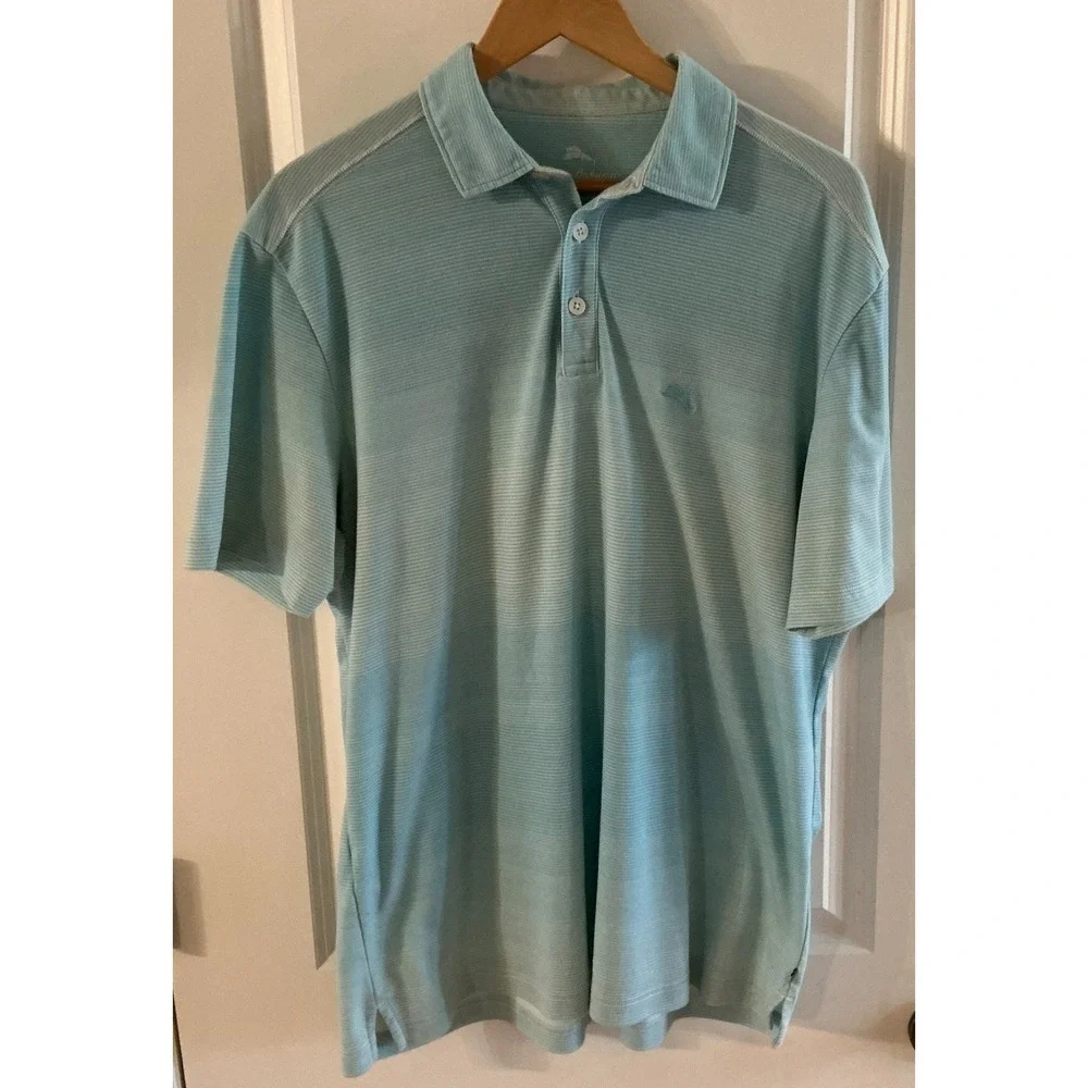 Tommy Bahama Mens Short Sleeve Polo – Light Green Cotton blend Casual Golf Shirt